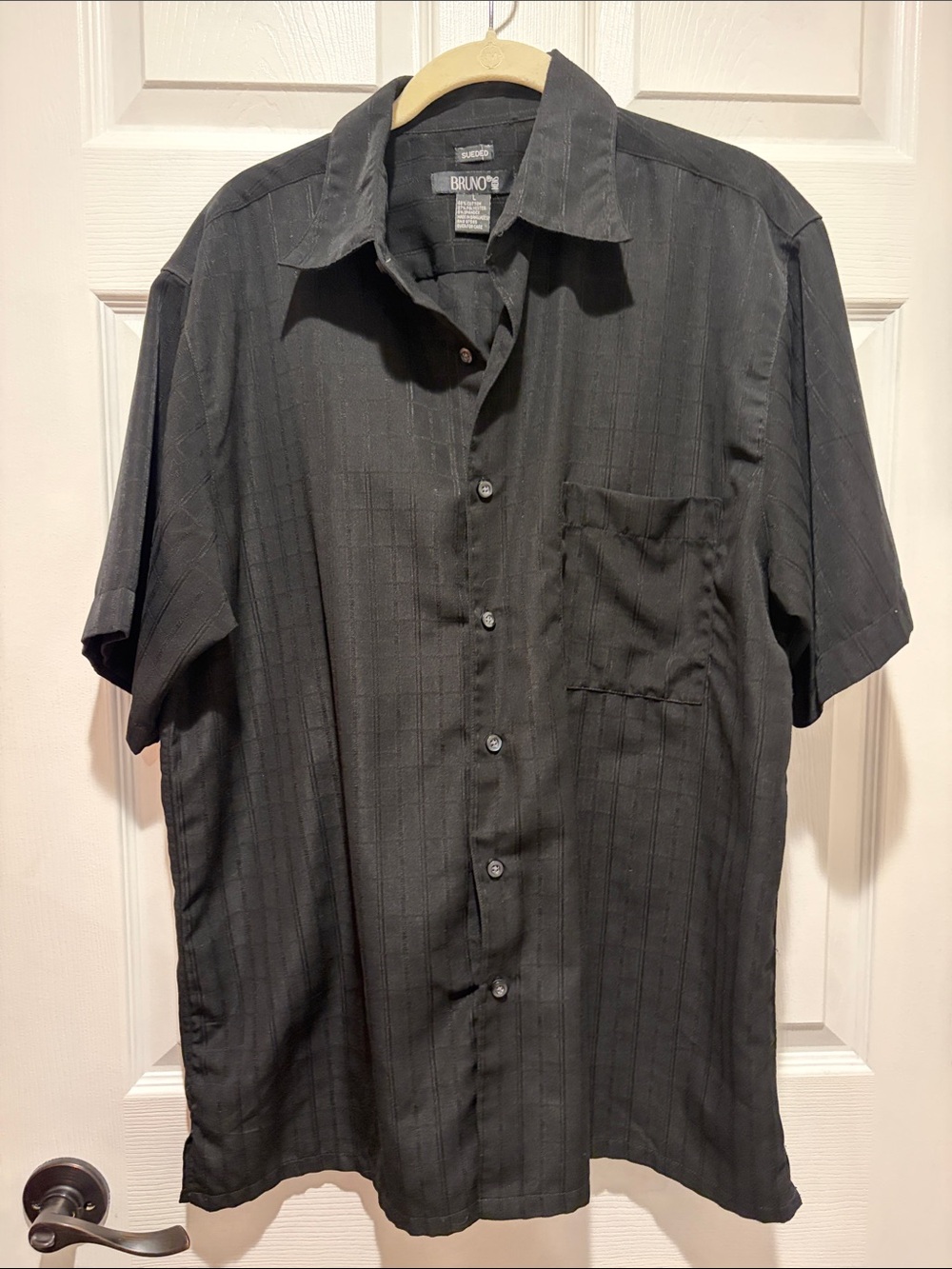 Bruno Short-Sleeve Black Textured Button-Down Shirt